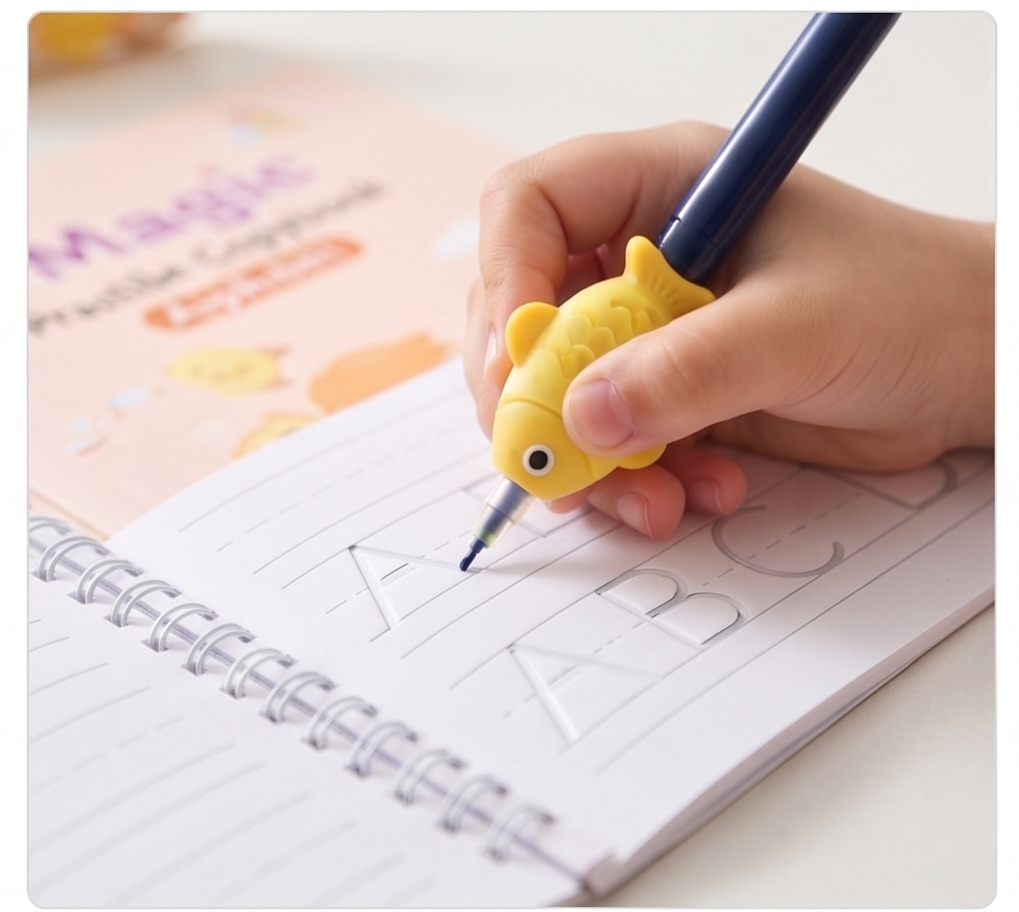 Magic Reusable Calligraphy Copybook Set for Kids – Handwriting Practice, Groove Learning & Pen Control (4 Books + 1 Pen + Refills)