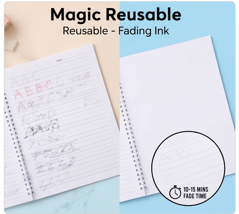 Magic Reusable Calligraphy Copybook Set for Kids – Handwriting Practice, Groove Learning & Pen Control (4 Books + 1 Pen + Refills)