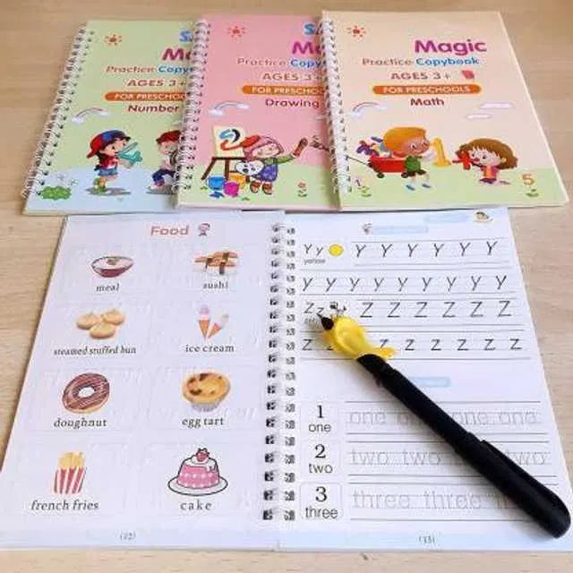 Magic Reusable Calligraphy Copybook Set for Kids – Handwriting Practice, Groove Learning & Pen Control (4 Books + 1 Pen + Refills)