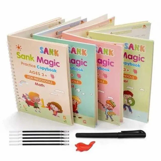 Magic Reusable Calligraphy Copybook Set for Kids – Handwriting Practice, Groove Learning & Pen Control (4 Books + 1 Pen + Refills)
